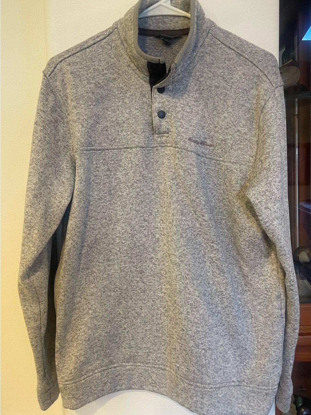 Eddie Bauer Light Gray Heathered Quarter-Snap Pullover